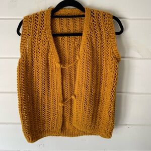 Handmade Mustard Yellow Crochet Button Front Sweater Vest Fall Autumn Women's L